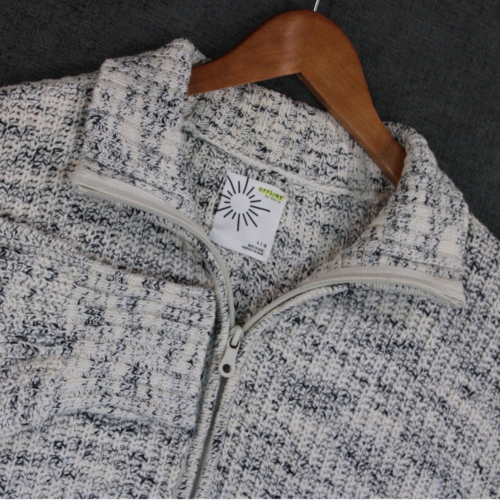OFFLINE by Aerie Womens Large Marled Quarter Zip Sweater Oversized White Black